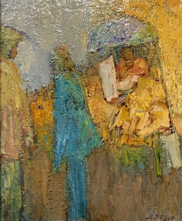 Market in rain, Broadview and Gerard (lady in blue)