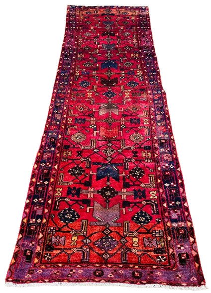 599493988_25540751552258104_567250001446272118_n-removebg-preview Origin "Hamedan" Hand Knotted Sheep Wool Persian Rug Natural Dyes with Geometric and Floral Patterns 10'10" X 3'5"