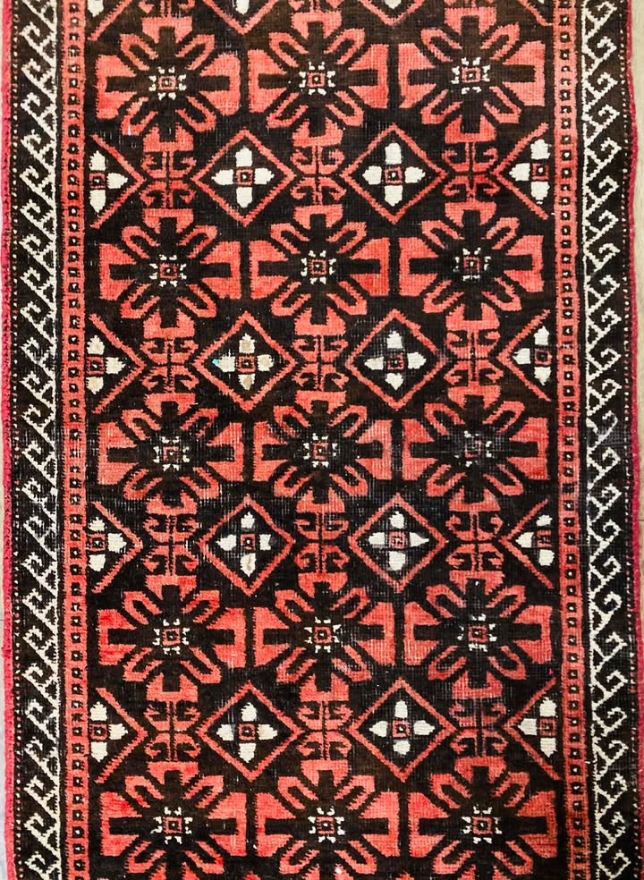 Origin "Baluch" Hand Knotted Persian Rug with Repetitive Geometric Pattern 6'2" X 2'3"