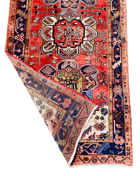 1983 Origin "Geravan" Hand Knotted Sheep Wool Persian Rug Natural Vegetable Dyes with Geometric Patterns 10'3" X 3'9"