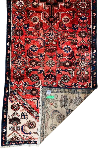 599827431_4430253733961305_3613777198401224872_n-removebg-preview Origin "Hamedan" Hand Knotted Sheep Wool Persian Rug Natural Dyes with Geometric and Tribal Motif Patterns 9'2" X 2'8"