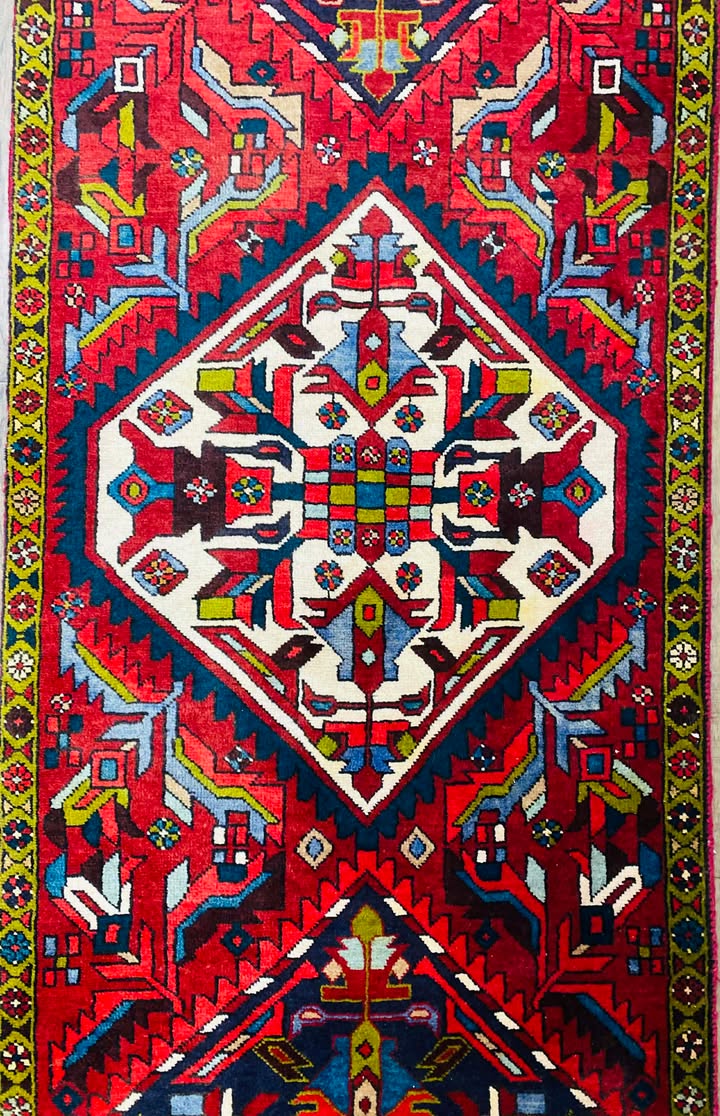 600218105_25839310679006716_5570749856673993242_n Origin "Gharajeh" Hand Knotted Persian Rug with Geometric Shapes 13'2" X 2'6"
