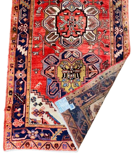 1983 Origin "Geravan" Hand Knotted Sheep Wool Persian Rug Natural Vegetable Dyes with Geometric Patterns 10'3" X 3'9"