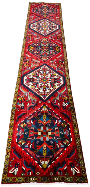 Origin "Gharajeh" Hand Knotted Persian Rug with Geometric Shapes 13'2" X 2'6"