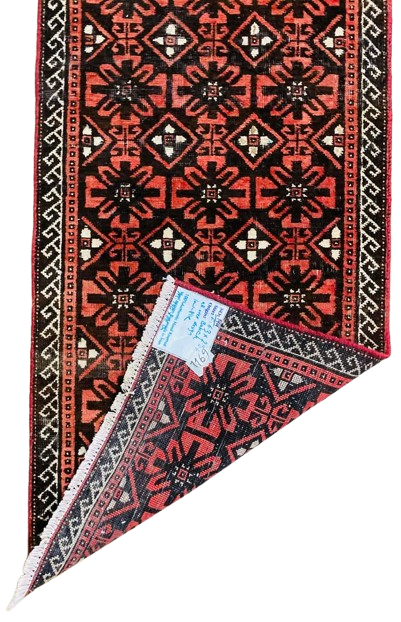 601447661_24533549626321416_5968636673633274568_n-removebg-preview Origin "Baluch" Hand Knotted Persian Rug with Repetitive Geometric Pattern 6'2" X 2'3"