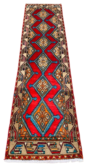 605181059_1243964344463677_6994778408411037706_n-removebg-preview Origin "Hamedan" Hand Knotted Sheep Wool Persian Rug with Geometric Pattern 9'4" X 2'6"