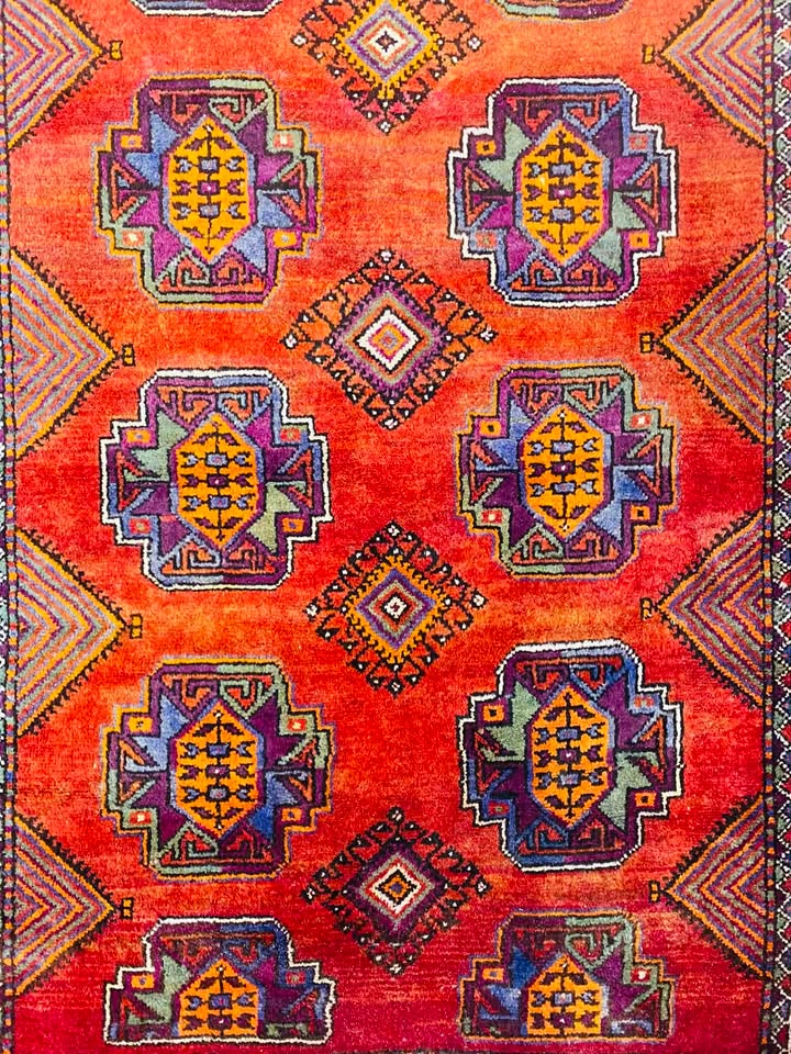 Origin "Baluch" Persian Rug Hand Knotted Natural Dyes with Geometric Patterns 9'8" X 4'9"