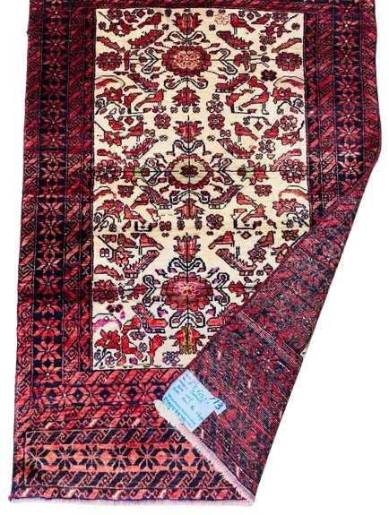 607205400_1296215998987594_1403344617955971475_n-removebg-preview Origin "Baluch" Persian Rug Hand Knotted Natural Dyes with RARE Bird/Floral Motifs and Geometric Patterns 5'7" X 3'1"