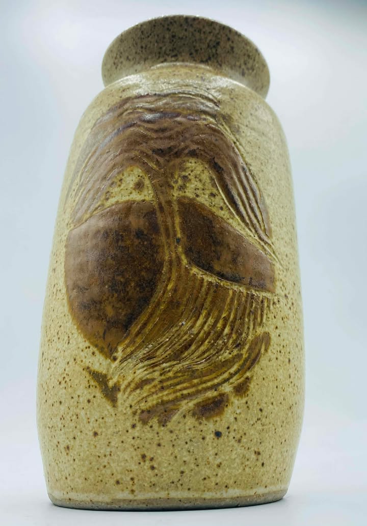 607359663_1504196357349772_2919887547550899373_n Signed "Tamarack Studios" Rustic Carved Stoneware Pottery Vase