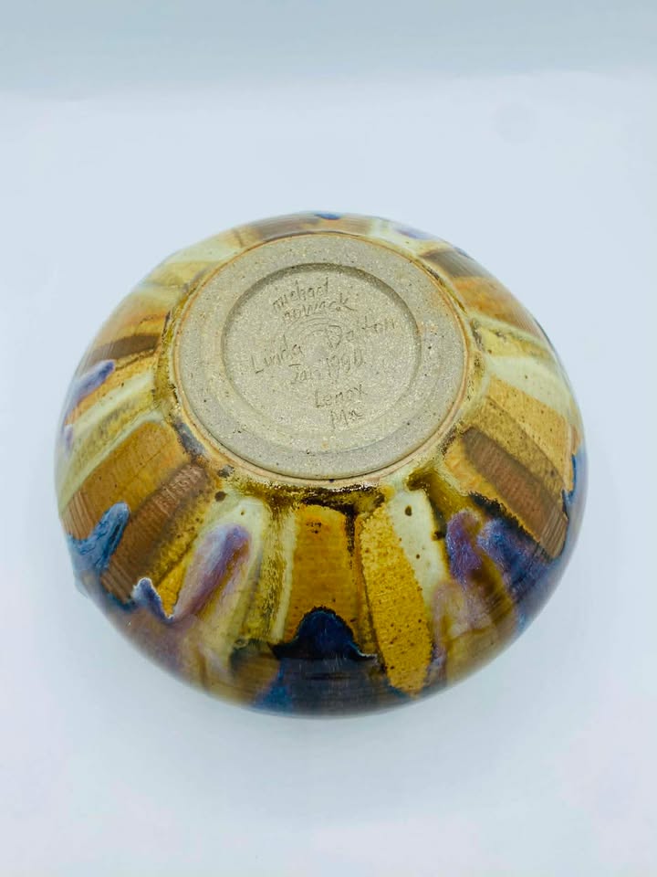 607751692_893786659844492_7525395413224348727_n 1990 Handmade Collaboration Studio Pottery Bowl Signed Michael Nowack and Linda Dalton