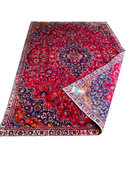 607801577_3877720132358096_4700391370159878158_n-removebg-preview Origin "Mashhad" Persian Tribal Rug Hand Knotted Natural Dyes with Central Medallion and Floral Patterns 10'3" X 7'