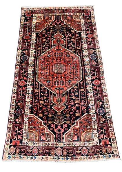 607805273_1113177460770863_2361593713617258993_n-removebg-preview Origin "Nahavand" Persian Tribal Rug Hand Knotted Natural Dyes with Geometric Patterns 6'5" X 3'6"