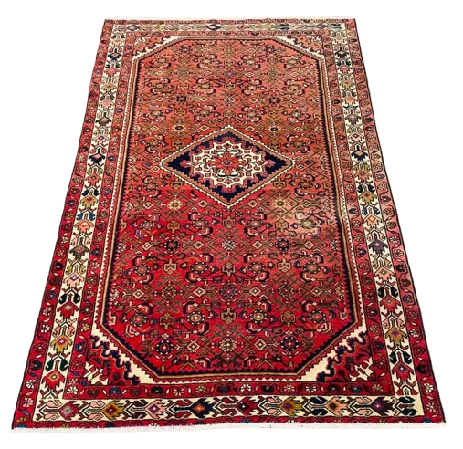 607808955_1216713037055610_2430165730428353318_n-removebg-preview Origin "Hamedan" Hosein Abad Persian Tribal Rug Hand Knotted Natural Dyes with Geometric Floral Patterns 7'3" X 4'8"