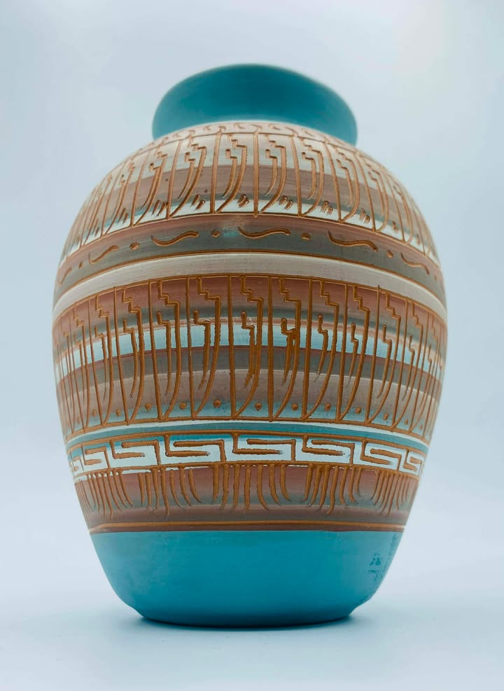 Native American Navajo pottery Vase Signed "Ron J"
