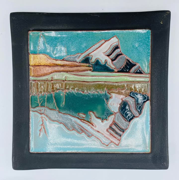 Handmade "Mount Rundle" Ceramic Art Tile Signed Brian McArthur and Dawn Detarando