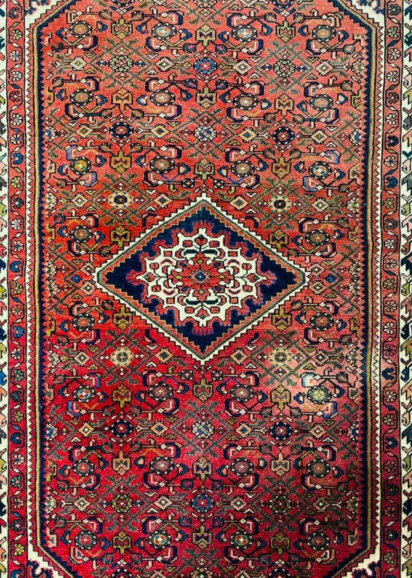 608349761_1373212700471072_7585807118381462031_n Origin "Hamedan" Hosein Abad Persian Tribal Rug Hand Knotted Natural Dyes with Geometric Floral Patterns 7'3" X 4'8"