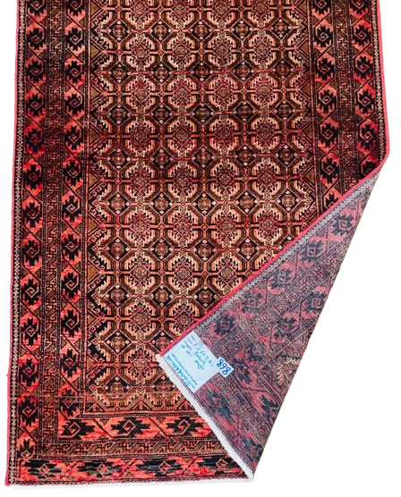 608651818_4329922527329136_4672637963454394810_n-removebg-preview Origin "Baluch" Persian Rug Hand Knotted Natural Dyes with Repeating Geometric Patterns 6'6" X 3'4"