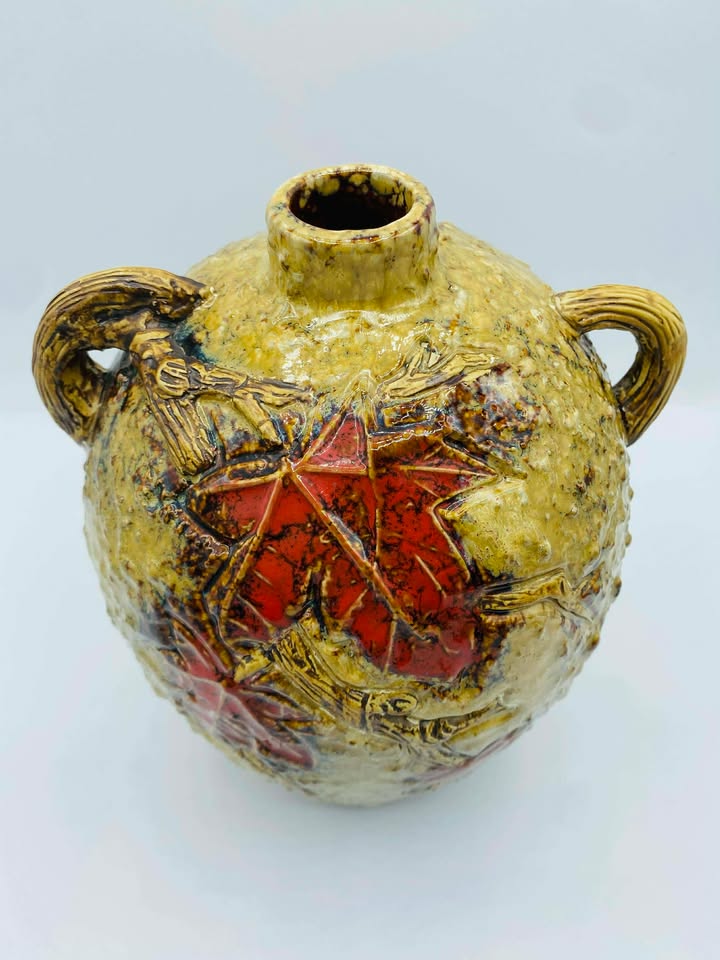 Mid Century Modern Fat Lava West Germany Pottery Textured Vase