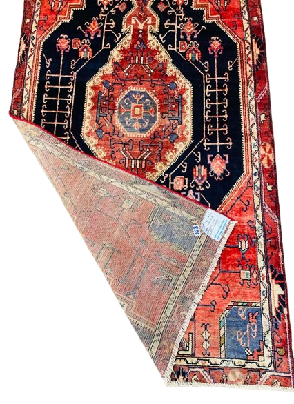 Origin "Nahavand" Persian Tribal Rug Hand Knotted Natural Dyes with Geometric Patterns 7'7" X 4'2"