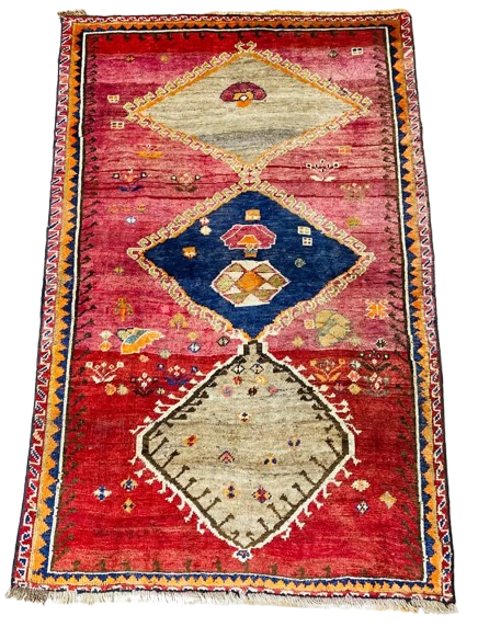 Origin "Shiraz" Persian Tribal Rug Hand Knotted Natural Dyes with Geometric Patterns 5'1" X 3'5"