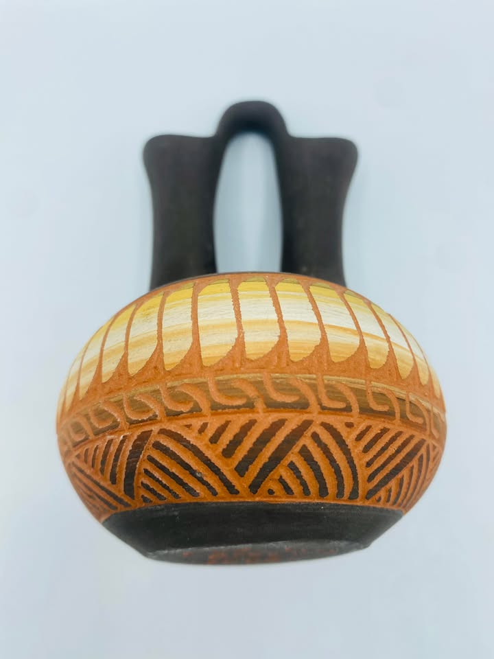 2000 Signed C. Billy (Diné) Navajo Hand‑Carved Wedding Vase