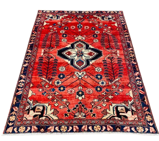 609222813_808140172260819_7368298748854764895_n-removebg-preview Origin "Arak" Persian Tribal Rug Hand Knotted Vegetable Dyes with Central Medallion and Geometric Floral Patterns 6'4" X 4'9"