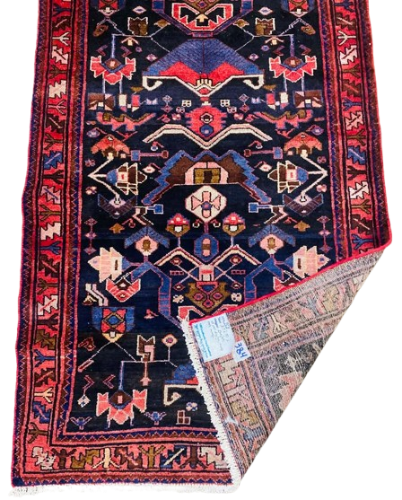 Origin "Zanjan" Persian Rug Hand Knotted Natural Dyes with RARE Geometric Patterns 10' X 3'7"
