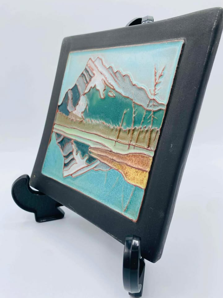 Handmade "Mount Rundle" Ceramic Art Tile Signed Brian McArthur and Dawn Detarando