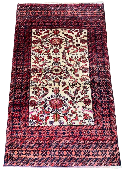 609799135_1279536633984538_397971187867899971_n-removebg-preview Origin "Baluch" Persian Rug Hand Knotted Natural Dyes with RARE Bird/Floral Motifs and Geometric Patterns 5'7" X 3'1"