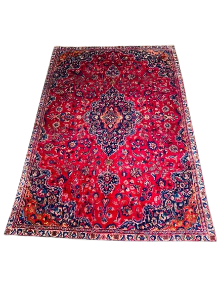 609804033_1200534165598339_1586947670865302394_n-removebg-preview Origin "Mashhad" Persian Tribal Rug Hand Knotted Natural Dyes with Central Medallion and Floral Patterns 10'3" X 7'