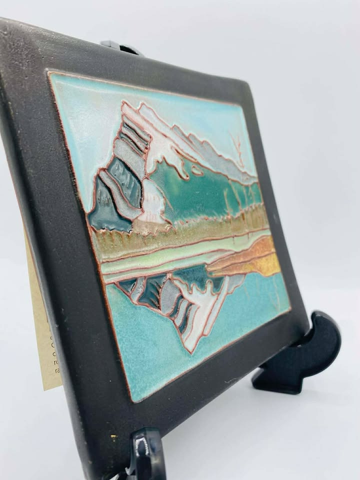 Handmade "Mount Rundle" Ceramic Art Tile Signed Brian McArthur and Dawn Detarando