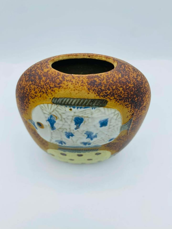 Vintage Japanese Studio Pottery Fish Vase