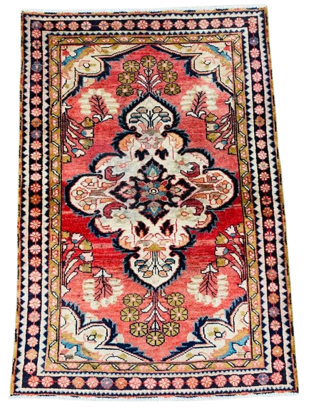 610253579_1611753849825863_7509830793963778132_n-removebg-preview Origin "Hamedan" Liliyan Persian Rug Hand Knotted Natural Dyes with Large Central Medallion 4'8" X 3'2"
