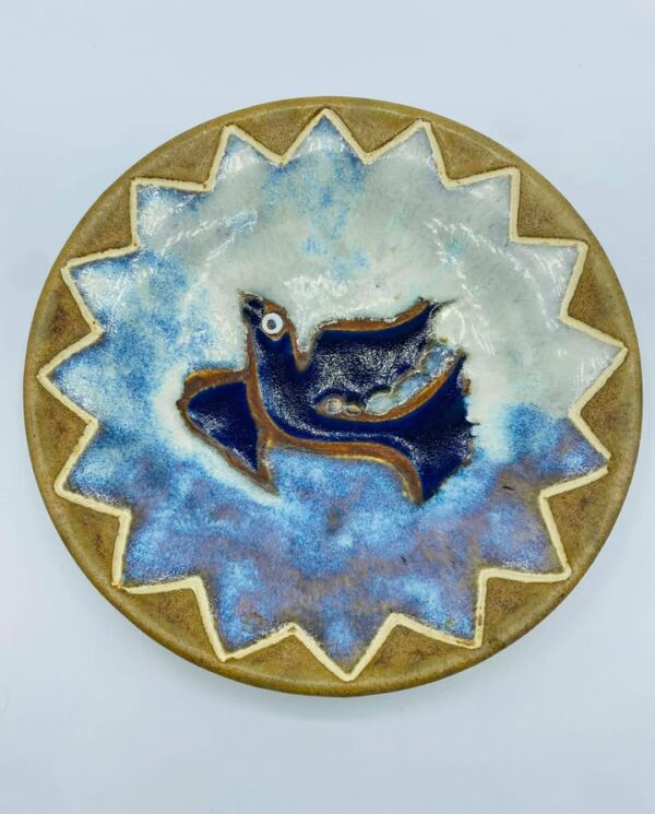 Signed Studio Art Pottery Folk Art Ceramic Plate
