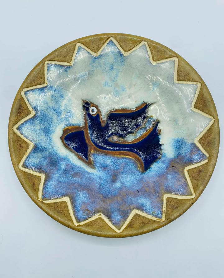 Signed Studio Art Pottery Folk Art Ceramic Plate
