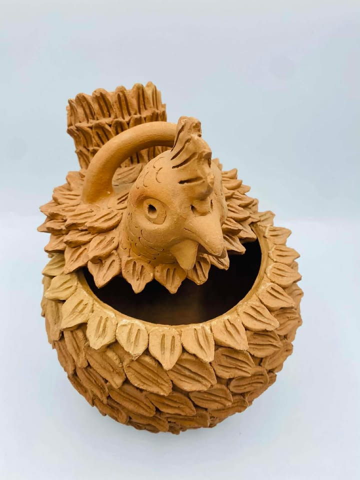 Handcrafted Terracotta Folk Art Style Studio Pottery Chicken Jar