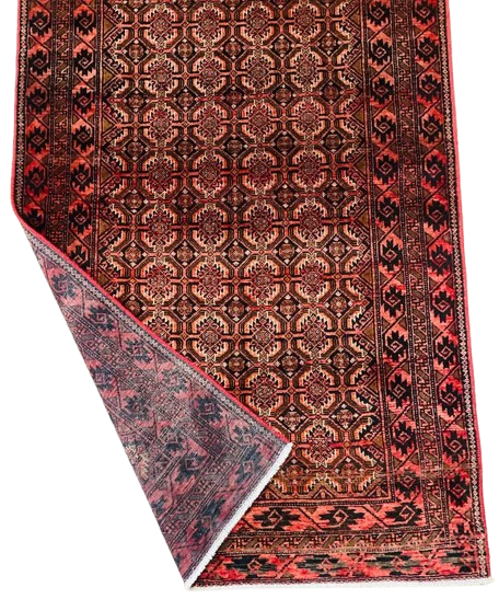 611909709_2016761245558080_1888002986052131809_n-removebg-preview Origin "Baluch" Persian Rug Hand Knotted Natural Dyes with Repeating Geometric Patterns 6'6" X 3'4"