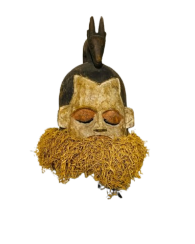 622427587_1572198313898716_4178644792150464188_n-removebg-preview Ceremonial Suku Helmet Mask on stand. Zaire Congo. Carved wood, pain