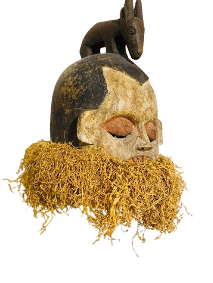 622665657_1984118215846464_4941925505366662533_n-removebg-preview Ceremonial Suku Helmet Mask on stand. Zaire Congo. Carved wood, pain