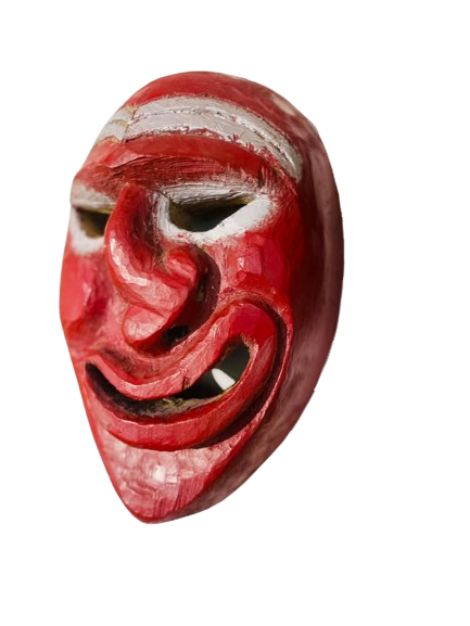 623396422_1352329750243197_4628228792024925977_n-removebg-preview (1) Decorative Hand-Carved Wooden Mask with Red & Silver Finish (20th Century, Folk Art)