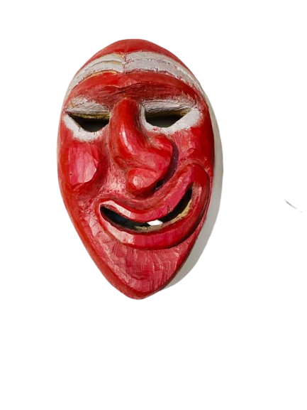 623934940_1760108274903046_6293760163464877259_n-removebg-preview Decorative Hand-Carved Wooden Mask with Red & Silver Finish (20th Century, Folk Art)