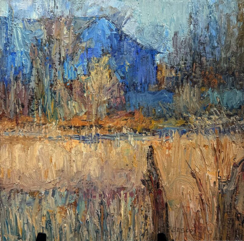 Blue Barn with Stumps