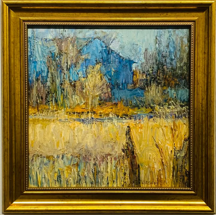 Blue Barn with Stumps